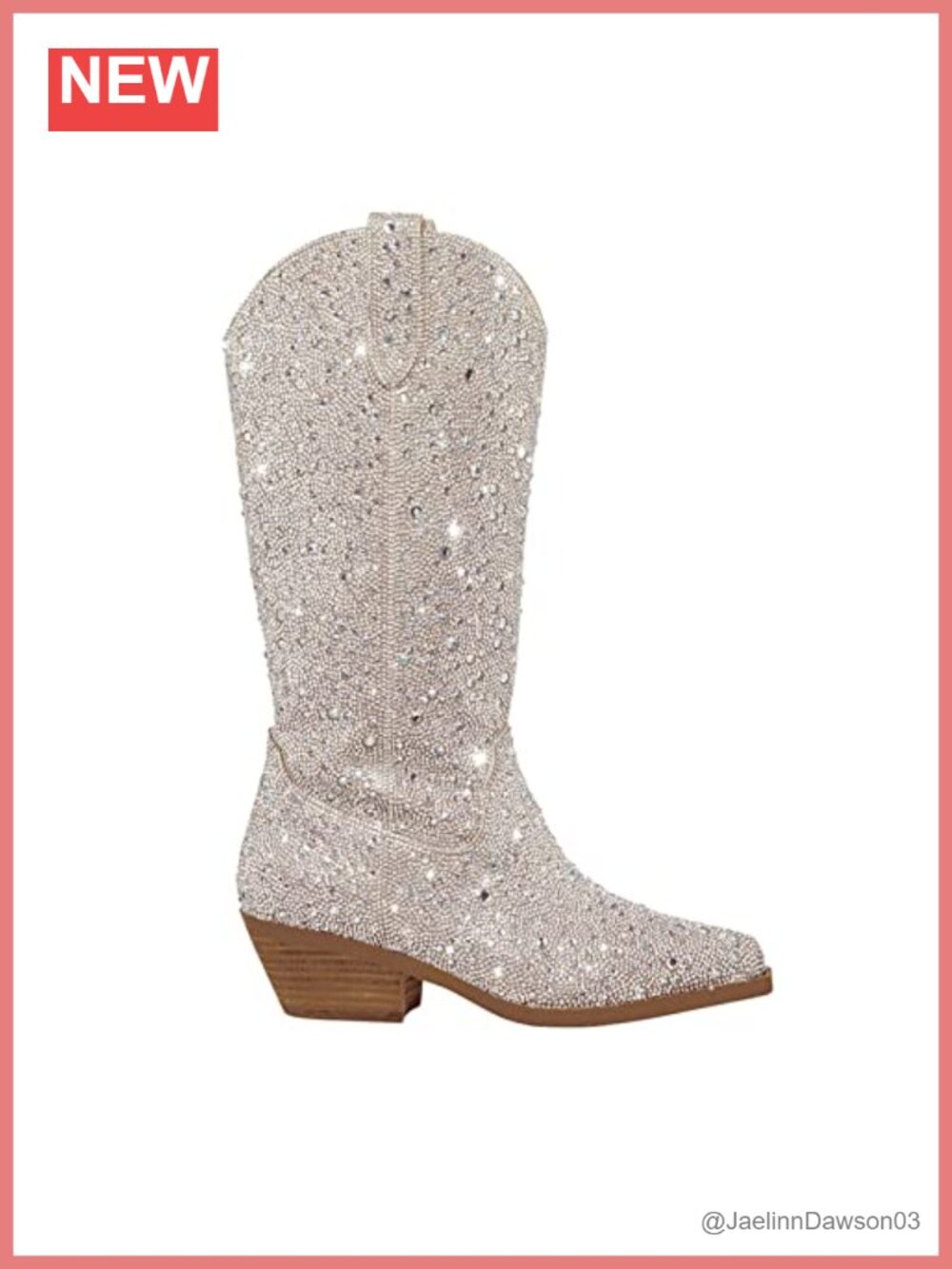 Women's Rhinestone Cowboy Boots Sparkly Knee High Pointed Toe Block Heel Mid